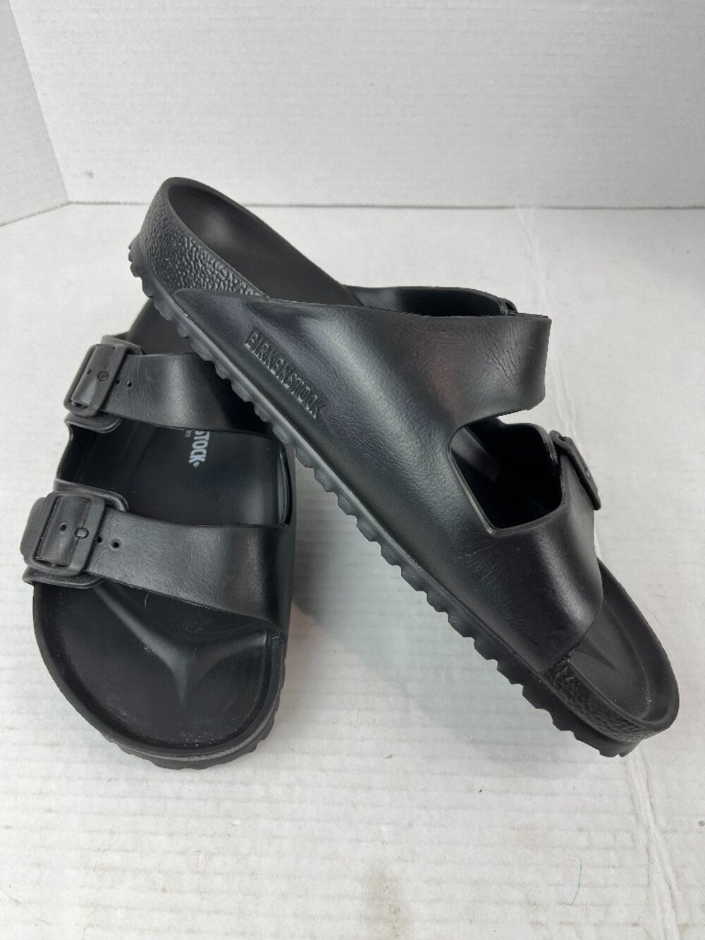 Men's lightweight black Birkenstock two buckle slides Size EU 45, US 11.5-12